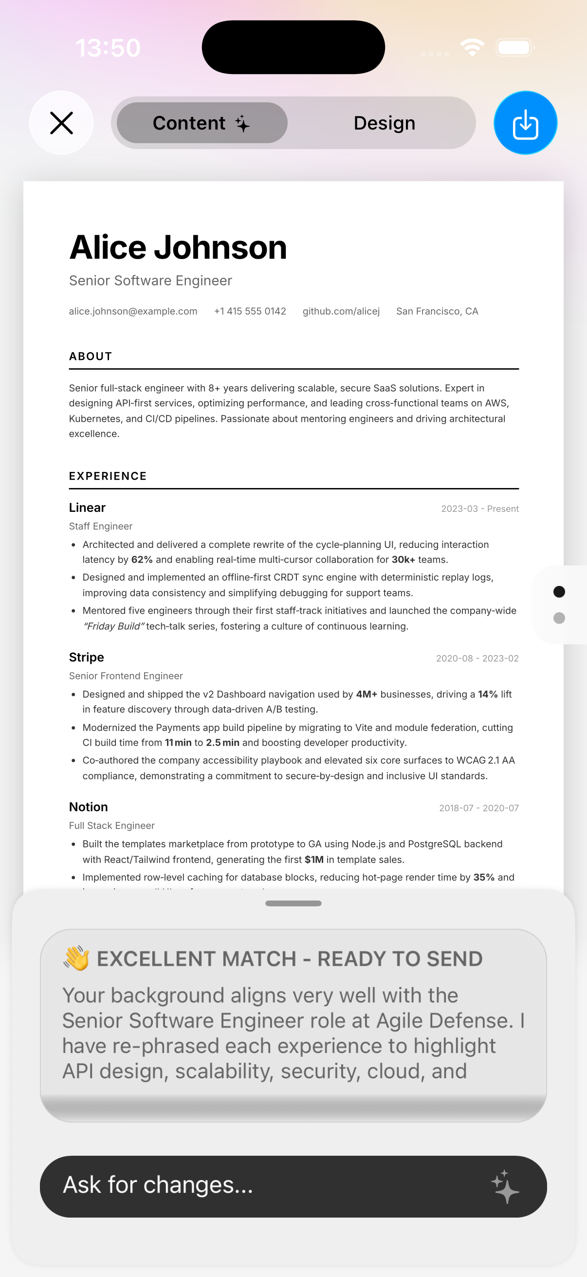 AI résumé content — LLM explains what changed