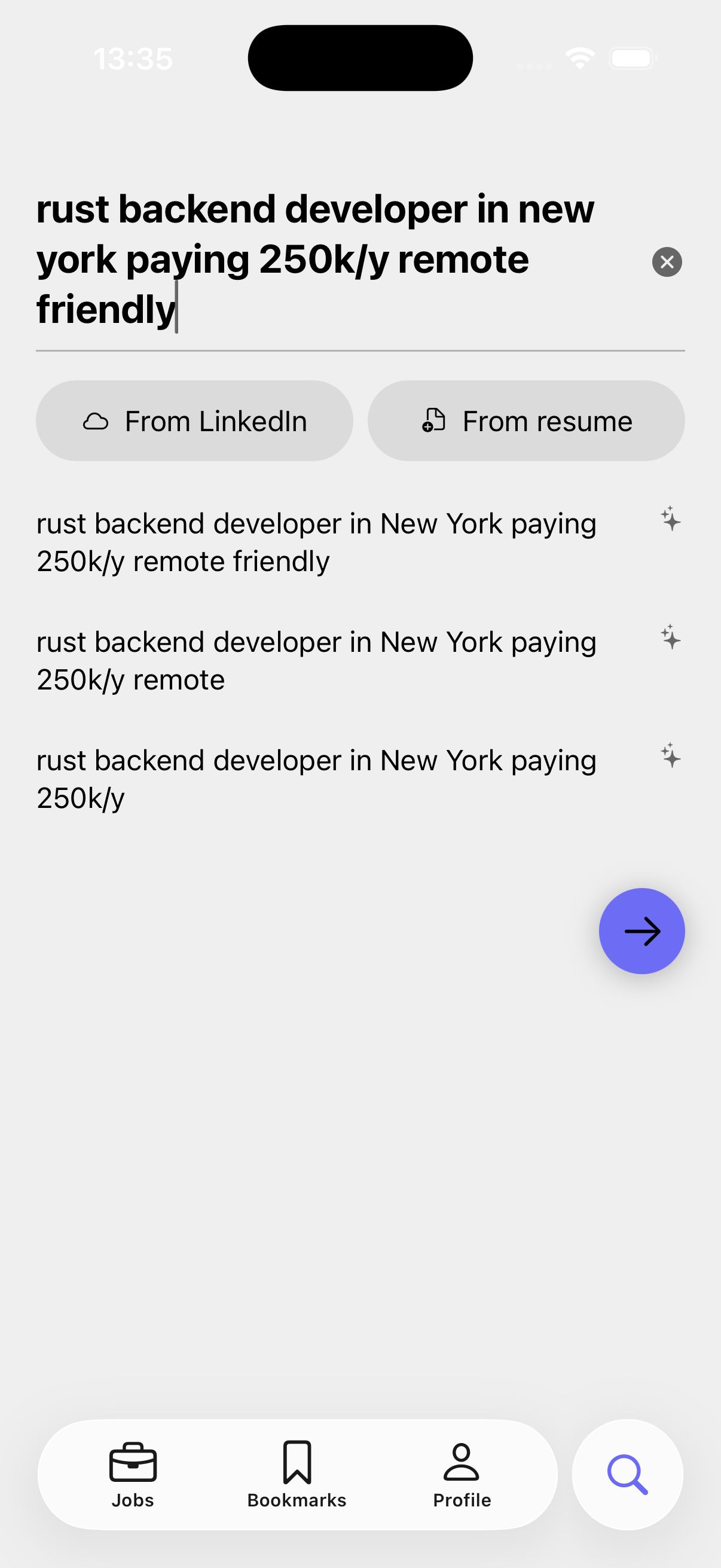 Natural-language job search — type the job you want in plain English